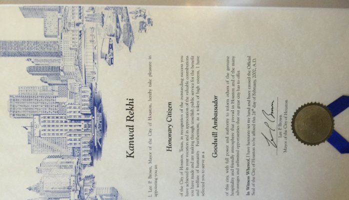 Honorary Citizen of Houston – Kanwal Rekhi